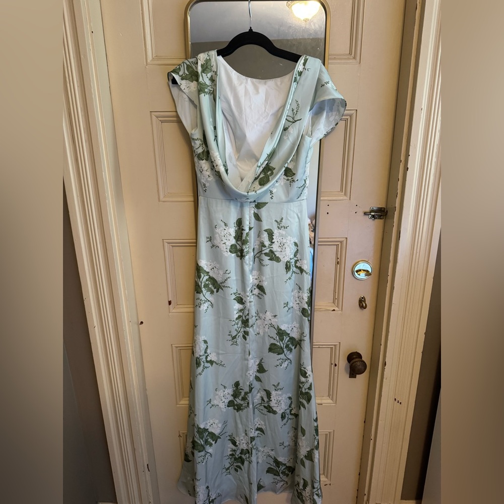Elegant Mint Floral Satin Gown garden party new 6 satin green AW BRIDAL - Picture 6 of 7